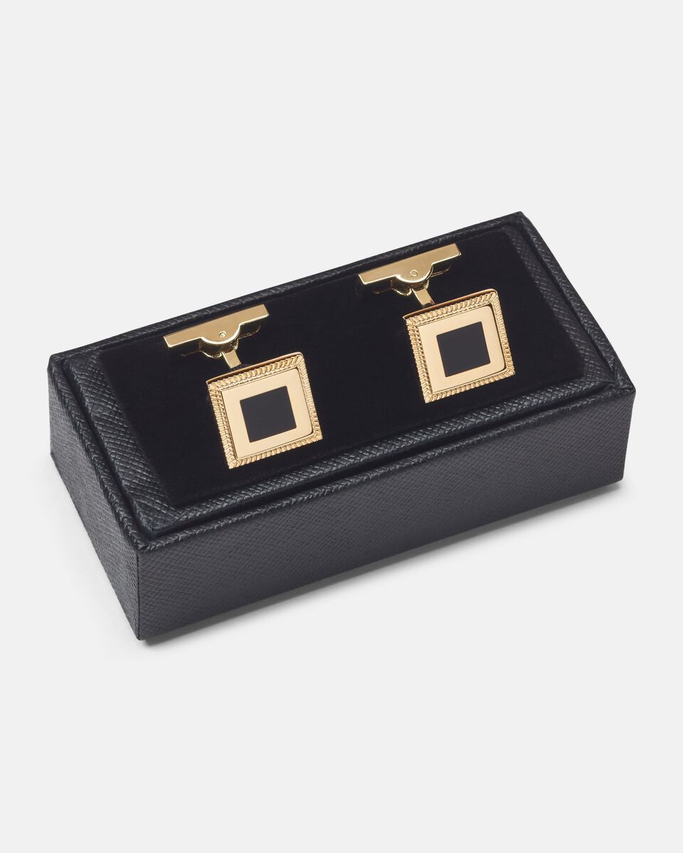 Square Enamel & Texture Edge Cufflink, Gold/Black, hi-res
